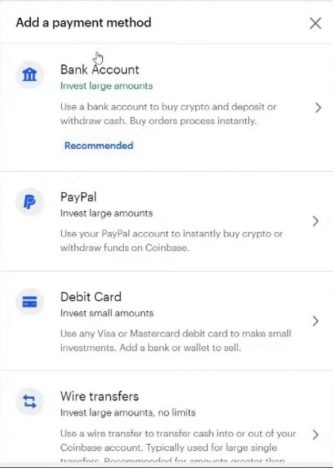 Add Payment Method in Coinbase